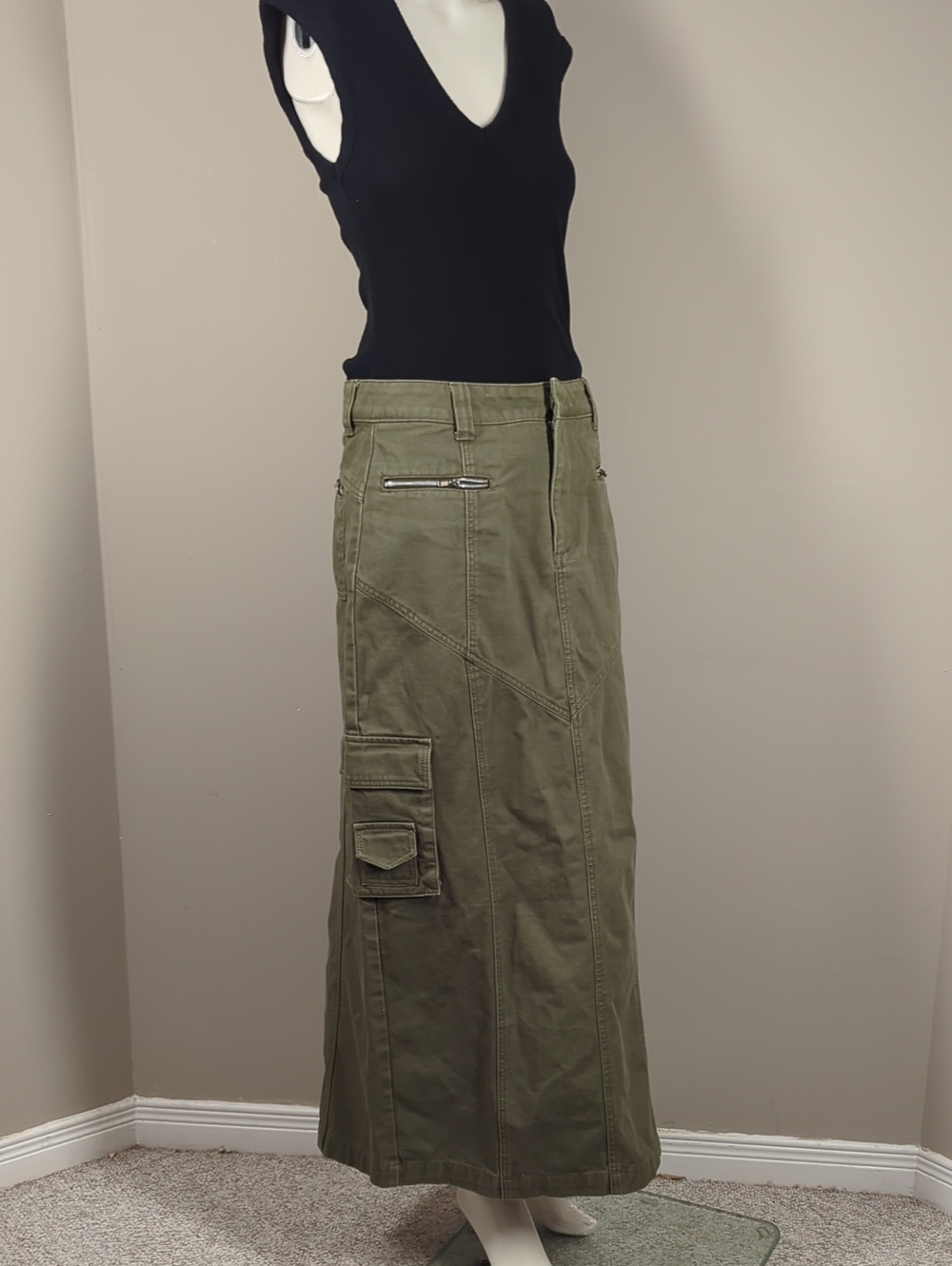 Y2k Maxi Cargo Skirt Together Olive Green Cargo Maxi Skirt 6